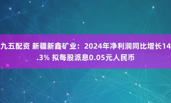 九五配资 新疆新鑫矿业：2024年净利润同比增长14.3% 拟每股派息0.05元人民币