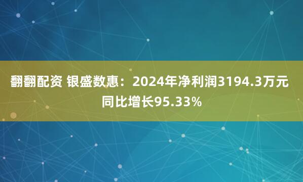 翻翻配资 银盛数惠：2024年净利润3194.3万元 同比增长95.33%